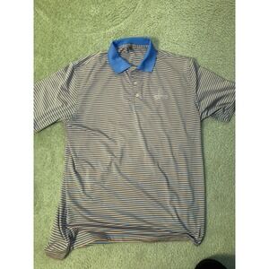 Peter Millar Summer Comfort Blue/Orange stripe golf polo shirt size L
